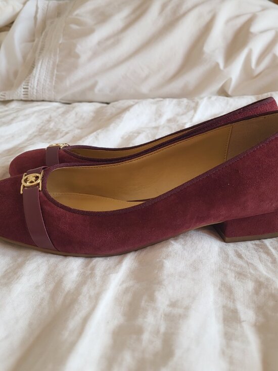 Michael Kors Mindy Flex Plum Burgundy Suede Ballet Flats Gold MK Logo Size 8 - Picture 5 of 14